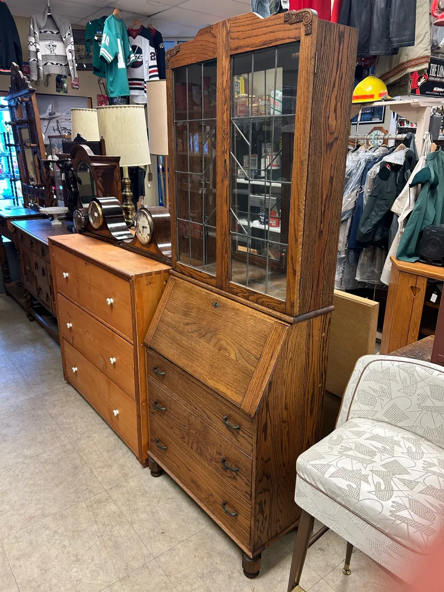 Vintage oak secretary bookcase and furniture at Krave Antiques Regina