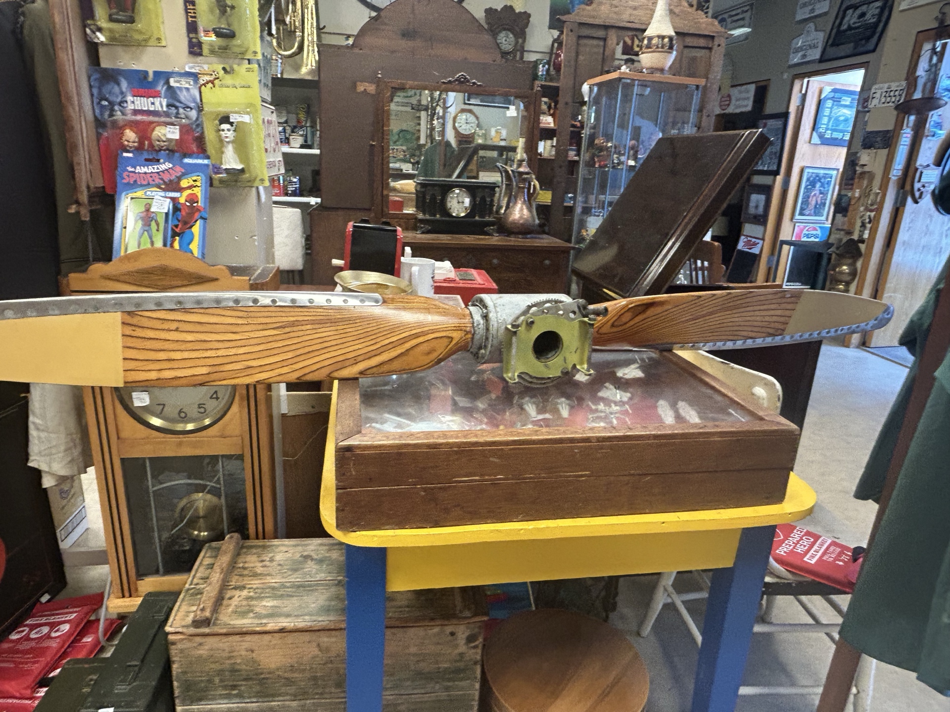 Vintage wooden aircraft propeller on display at Krave Antiques in Regina Saskatchewan
